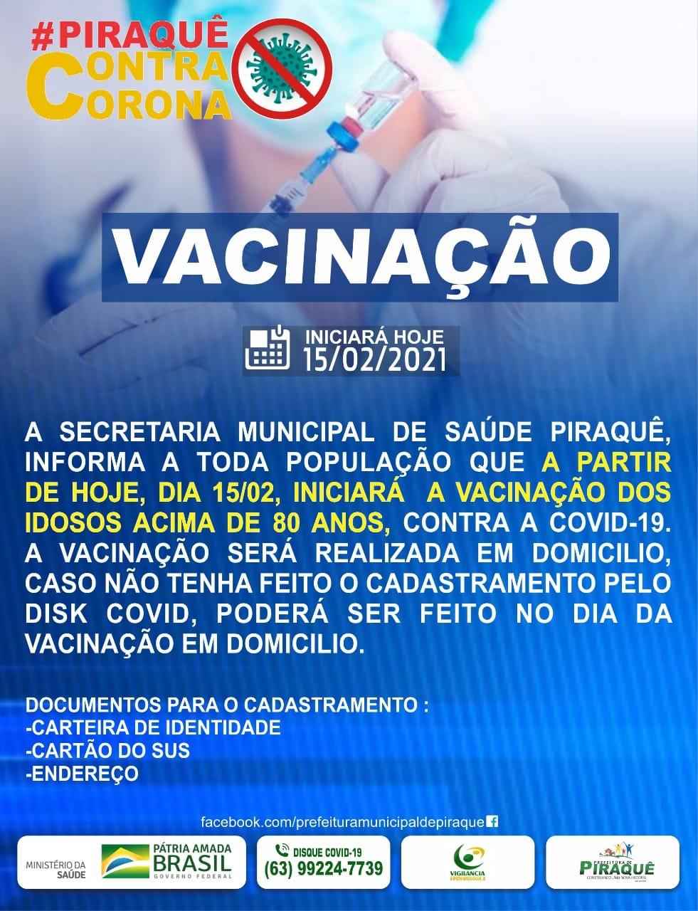 VACINAÇÃO DOS IDOSOS COMEÇA NESTA SEGUNDA-FEIRA DIA 15/02.